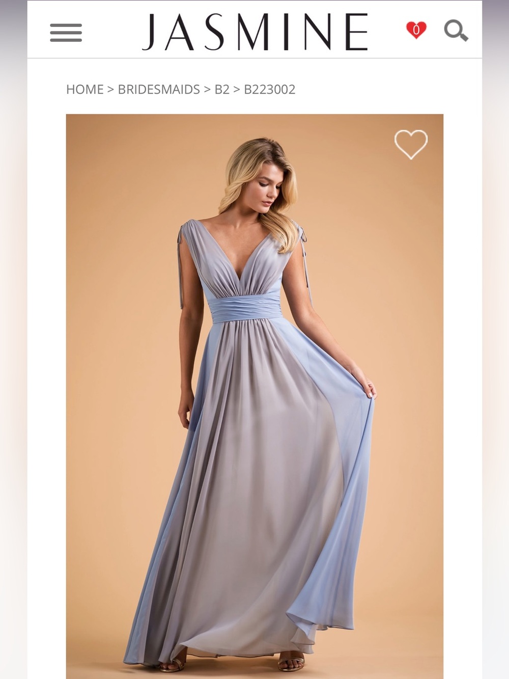 Jasmine Two-Tone Cornflower and Platinum Chiffon Maxi Bridesmaid Dress